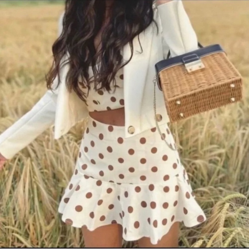 Zara Polka Dot Ruffle Mini Skort Linen Blend Size XS